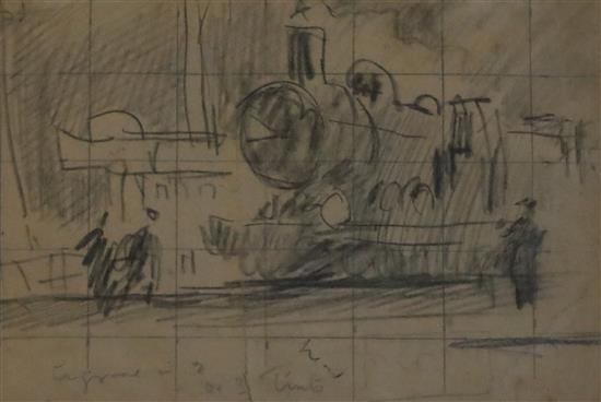 Sir Frank Brangwyn (1867-1956) Study for Cannon Street Station, 5 x 7.25in.; Male figure rear view, 8 x 2.5in. and Study of a sailor, 7